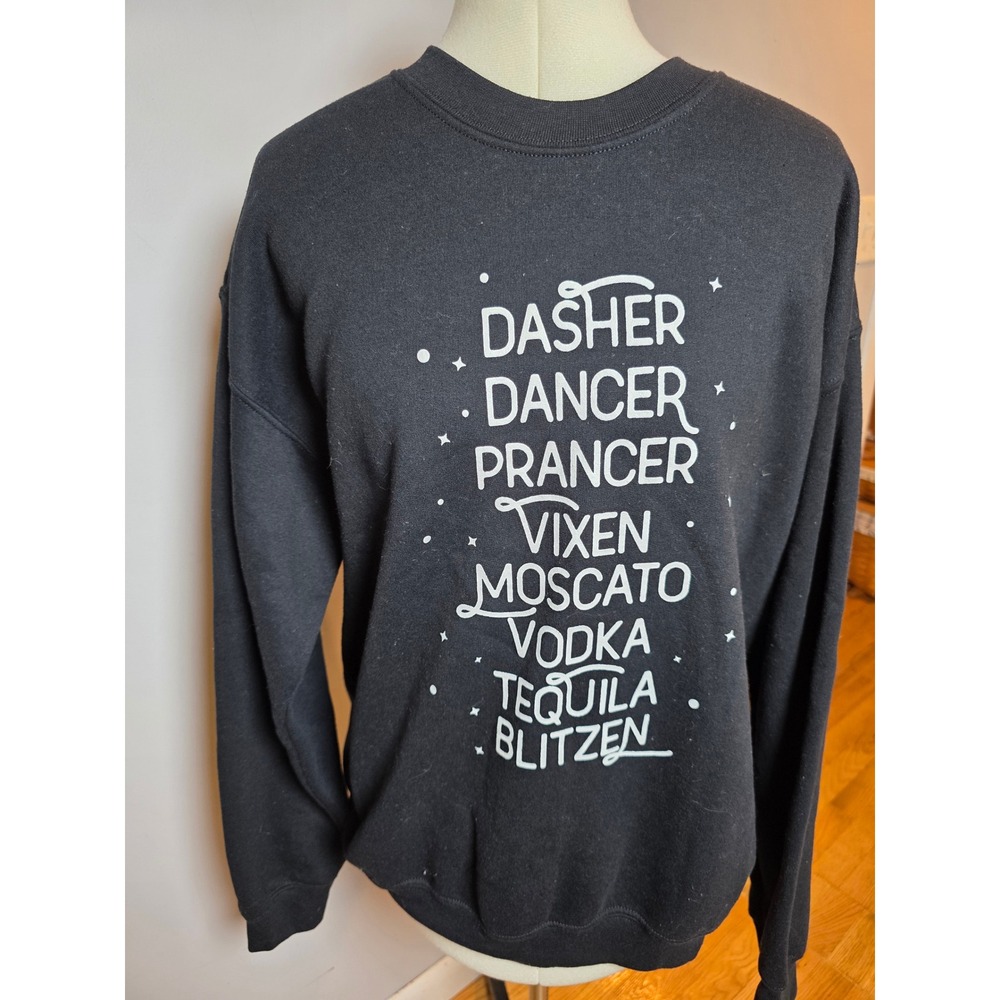 Gildan Reindeer Alcohol Christmas Sweatshirt Black Large Holiday Party Funny L